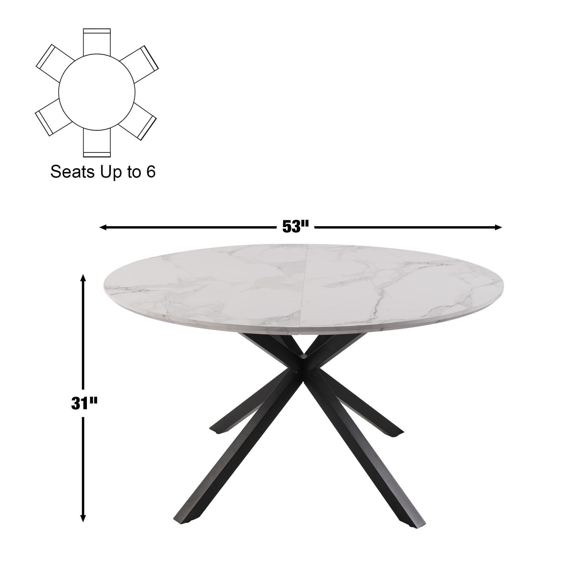 53'' White Round Dining Table for 4-6 Wood Kitchen Table Faux Marble Table Top & Pedestal Base Mid-Century Modern for Home, conference,office, Restaurant, Easy-Assembly - WoodArtSupply