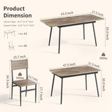 Qsun 63” 7-Piece Dining Table Set for 4-6 People, Extendable Kitchen Table Set with 6 Chairs, Dining Room Table with Metal Frame and Solid MDF Wood Board for Kitchen, Grey Qsun