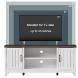 ChooChoo Farmhouse TV Stand, Wood Fluted Door Entertainment Center with Storage Cabinets and Open Shelves, Rustic Media Console up to 55 inches for Living Room, Bedroom, White ChooChoo