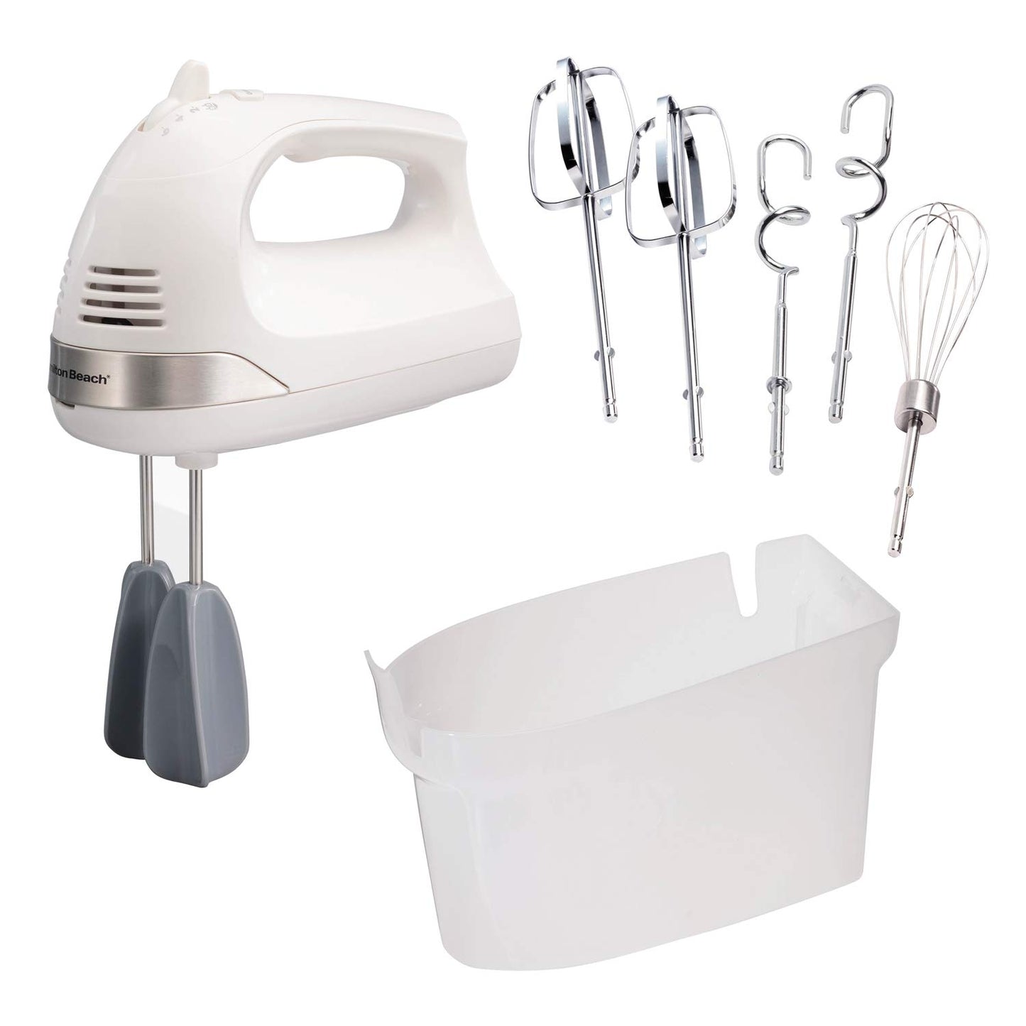 Hamilton Beach 6-Speed Electric Hand Mixer with Whisk, Dough Hooks and Easy Clean Beaters, Powerful 275 Watt Motor, Snap-On Storage Case, White