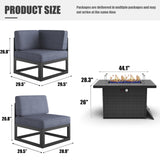 LayinSun Large Aluminum Patio Furniture Set with Fire Pit Table, 6 Pieces Modern Outdoor Conversation Set Sectional Metal Sofa Set with Olefin Cushion LayinSun