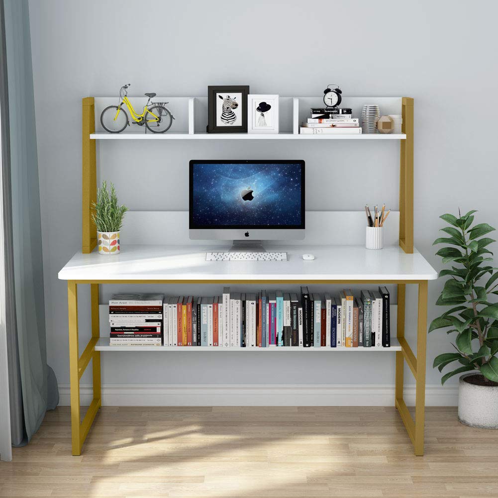 Tribesigns Computer Desk with Hutch, 47 inches Home Office Desk with Space Saving Design with Bookshelf for Small Spaces Tribesigns