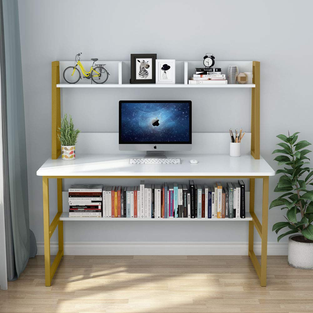 Tribesigns Computer Desk with Hutch, 47 inches Home Office Desk with Space Saving Design with Bookshelf for Small Spaces - WoodArtSupply