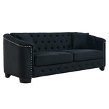 mikibama Modern Chesterfield Velvet Sofa, 77 Inch Sectional Sofa, Luxury 3 Seater Upholstered Tufted Couch with Nailhead Arms and 2 Pillows for Living Room, Bedroom, Apartment(Black) mikibama