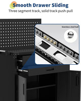 GarveeHome Rolling Tool Cabinet, Heavy Duty Steel Garage Storage Cabinet with 2 Drawers, Pegboard & 4 Wheels, Lockable Tool Cart Workbench for Workshop, Warehouse GarveeHome