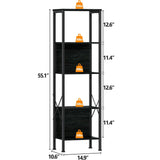Furologee 5 Tier Tall Bookshelf with Back, Industrial Narrow Bookcase, Display Standing Shelf Units, Metal and Wood Storage Corner Shelves Organizer for Bedroom, Living Room, Entryway, Kitchen, Black Furologee