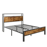 AMERLIFE Full Size Bed Frame, Industrial Platform Bed with Charging Station, 2-Tier Storage Headboard/No Box Spring Needed/Noise-Free/Dark Brown AMERLIFE