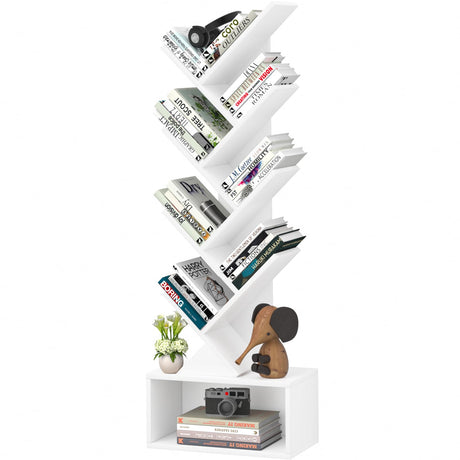 SHEEPAM 9 Tier Tree Bookshelf,Christmas Green Bookcase for Narrow Space, Storage Organizer Floor Standing Bookshelves for Books, Tall Book Case for Home Office, Living Room, Bedroom SHEEPAM