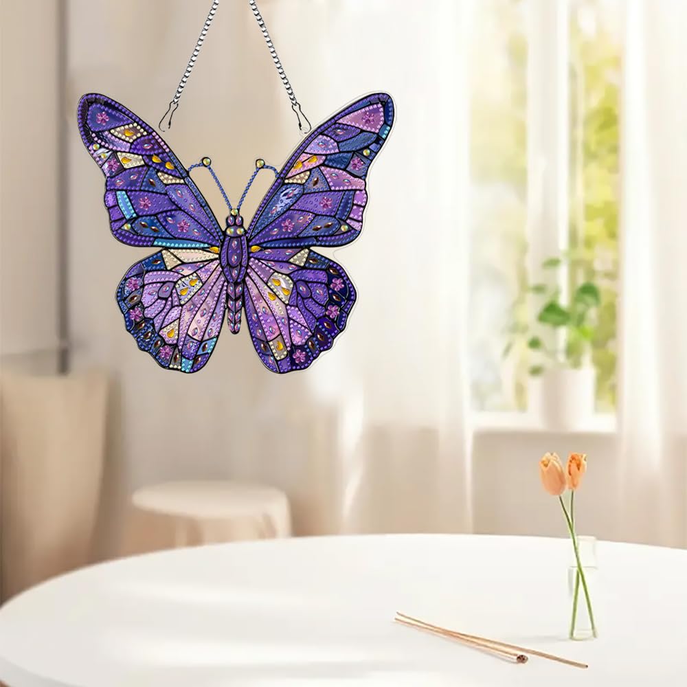 hyzsj DIY Hanging Diamond Art Pendant Painting Kit Purple Butterfly, Special Crystal Gem Craft Painting Kit Ornament hyzsj