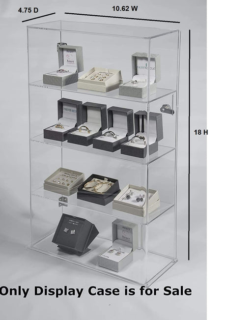 4 Tier Transparent Acrylic Display Case with Lock,Clear Show Case for Collectible, Vertical Curio,See-Through Locking Cabinet,Dustproof Protection 10.25 x 4.25 x 18.25 Inches Display case