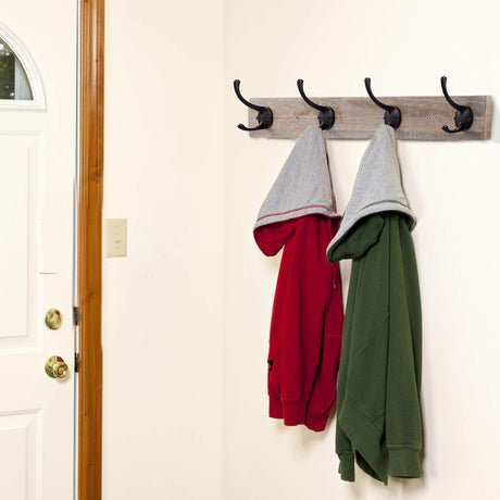 Sageme Wall Mounted Coat Rack, Wooden Entryway Vintage Rustic Coat Rack Hat Hanger Rack Zinc die-cast 4-Hook Rail for The Entryway, Bathroom, Bedroom, Kitchen, Mudroom Pinewood Alloy 4-Hook Sageme