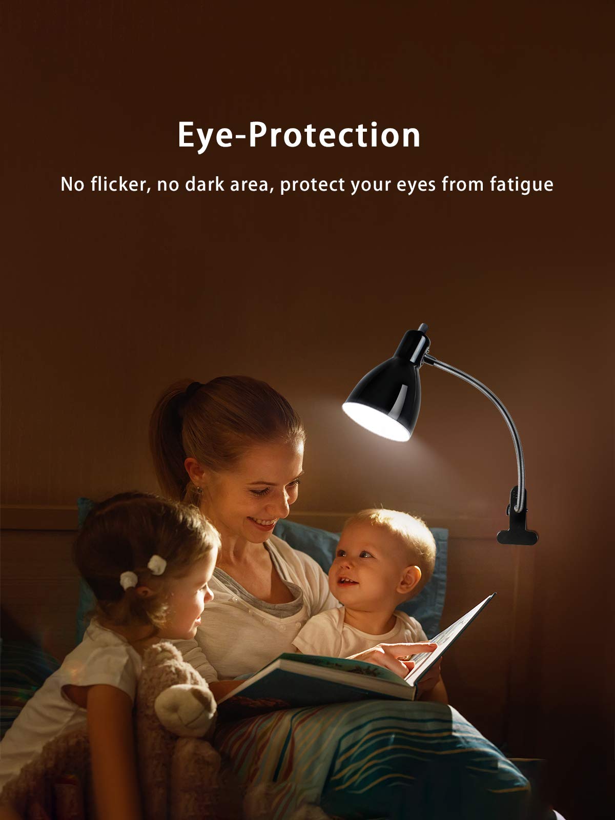 Desk lamp Eye-Caring Table Lamps, 360°Rotation Gooseneck Clip on Lamp Reading Light Portable Reading Book Light, Clamp Light, Study Desk Lamps for Bedroom and Office Home Lighting (Black) LALISU