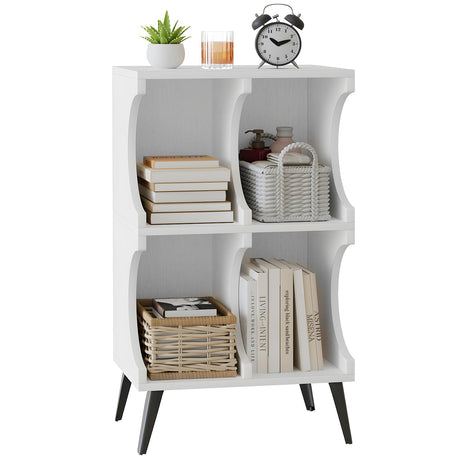 Aenuert White 4-Cube Open Bookshelf - Modern Wooden Storage Cabinet for Living Room, Bedroom, and Office Aenuert