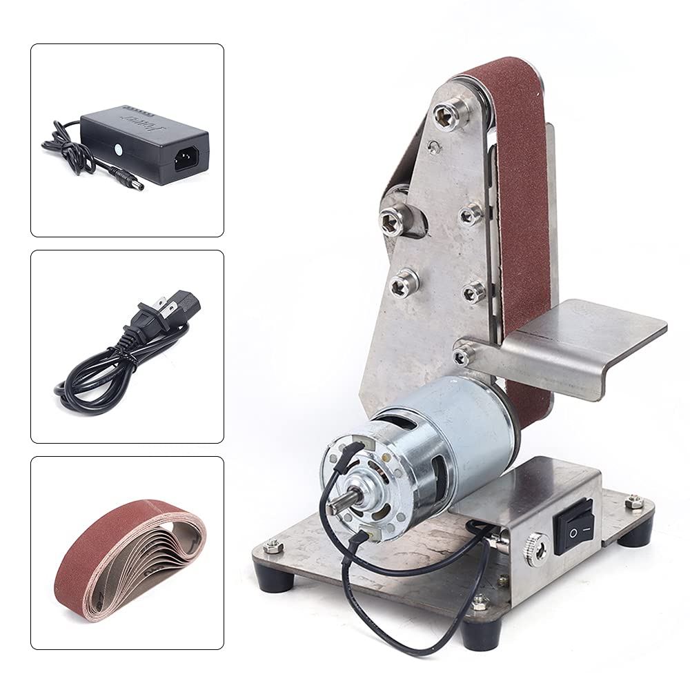 Electric Belt Sander Polishing Grinding Sharpener DIY Power Sanding Machine Cutter Edges Mini Bench Belt Grinder Kit with 10PCS Sanding Belt GMSLuu