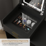 ARTETHYS Small Vanity Desk Set with Flip-top Mirror and Lights Black Integrated 3 in 1 Makeup Table for Small Space Compact Mini Dressing Table with Fold-up Panel and Storage Chair for Bedroom ARTETHYS