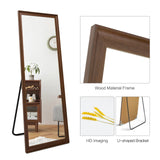 TheiaMo Full Length Mirror Wood Frame, 65×22in Floor Mirror Full Body Mirror with Standing Holder Hanging Wall Mirror, Stand Large HD Mirror, Dressing Mirror for Bedroom/Living Room, Walnut TheiaMo