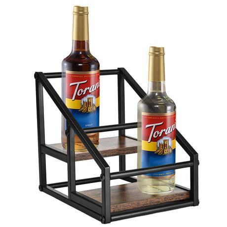YQBRAO Coffee Syrup Rack Organizer,Liquor Bottle Display Shelf,2-Tier 4 Bottle Stand for Coffee Bar, Kitchen Station, Liquor, Wine, Dressing,Rustic Brown YQBRAO