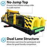 40-Foot Long Inflatable Obstacle Course with Climbing Wall, Venom Yellow and Black, 11-Foot Wide by 11-Foot Tall, Commercial Grade Interactive 2 Lane Bounce House for Kids, Blower, and Stakes Included TentandTable