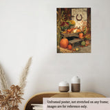 Rustic Harvest Porch Wall Art – Autumn Pumpkin and Corn Still Life Canvas Print with Flowers and Horseshoe Barn Door for Farmhouse Fall Decor 12x16in Unframed Generic