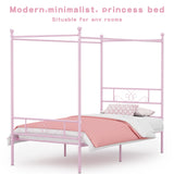 Weehom Twin Canopy Bed Frame with Headboard and Footboard, 4 Posters Metal Bed Frame, No Box Spring Needed, Mattress Foundation Platform Bed for Kids and Adults, Pink Weehom