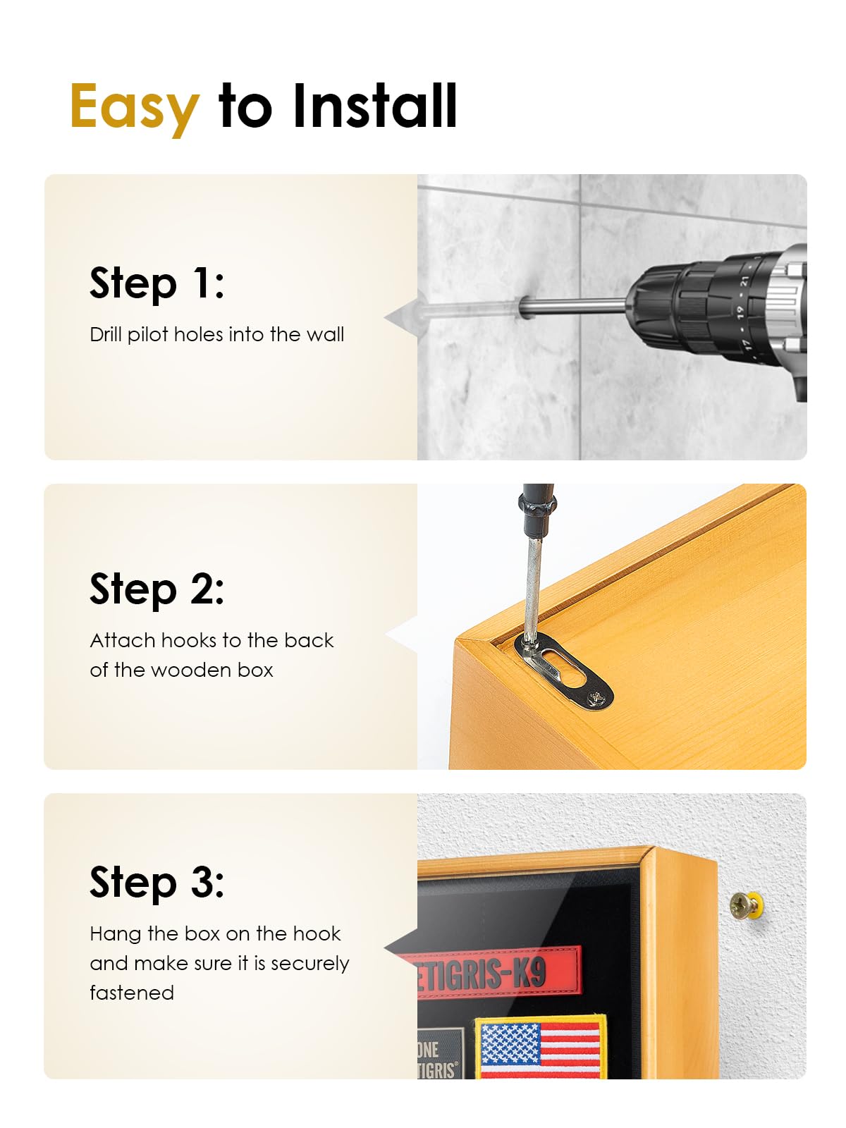 ONETIGRIS Hidden Gun Storage, Concealment Furniture Hidden Gun Safe Concealment Shelf Wall Safe Wooden Photo Frame, Wall Mounted Hidden Compartment Furniture with Patches Display Panel ONETIGRIS