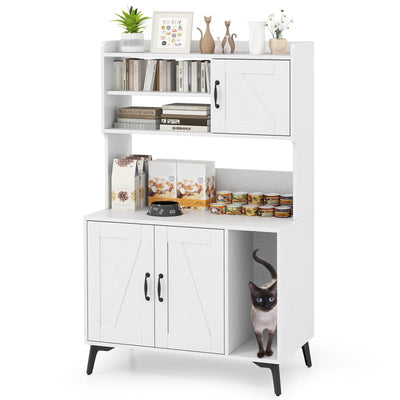 PETSITE Cat Litter Box Enclosure with Storage Shelf, 52 Inches Tall Modern Wooden Hidden Litter Box Furniture with Storage Shelving, Ideal for Indoor Cats (White)