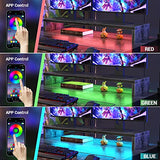 armocity Computer Desk with LED Lights, 55 Inch Desk with Power Outlet and USB, Reversible Large Desk with Moveable Monitor Stand, 55.2'' Gaming PC Table for Home Office, Workstation, Grey and Black armocity