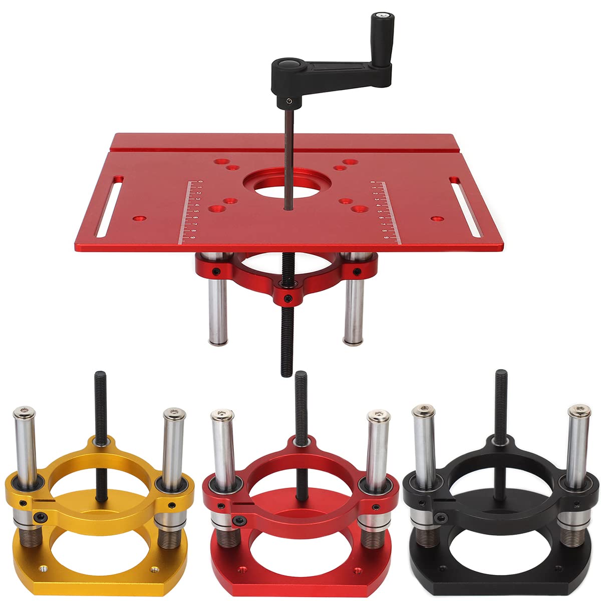 KETIPED Adjustable Router Lift for 65mm Diameter Universal Trimming Machine,Aluminum Under-Table Router Base for Router Table Insert Base Plate with Double Stainless Steel Support Rod,MG-061RED KETIPED