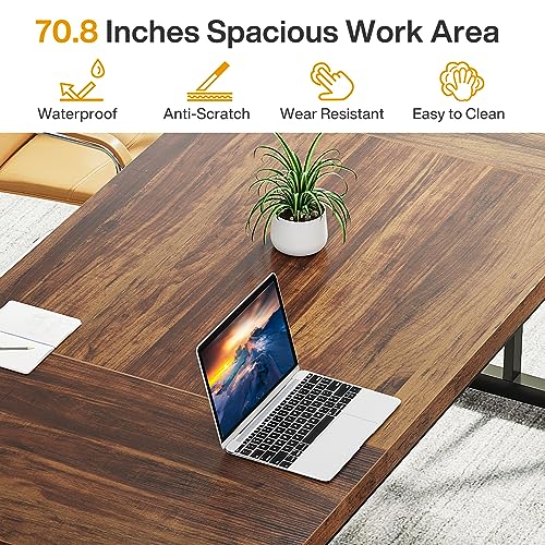 Tribesigns 6FT Conference Table, 70.86 L x 31.49 W x 29.52 H Inches Rectangle Meeting Room Table, Rustic Wood Seminar Table Executive Desk for Office, Conference Room (Black) - WoodArtSupply