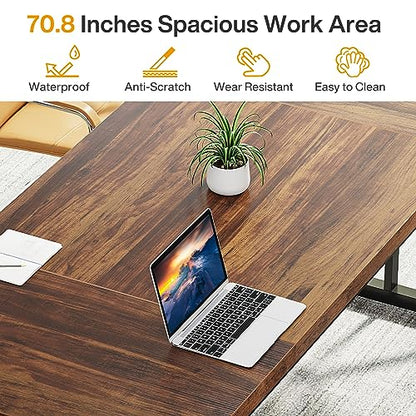 Tribesigns 6FT Conference Table, 70.86 L x 31.49 W x 29.52 H Inches Rectangle Meeting Room Table, Rustic Wood Seminar Table Executive Desk for Office, Conference Room (Black) - WoodArtSupply