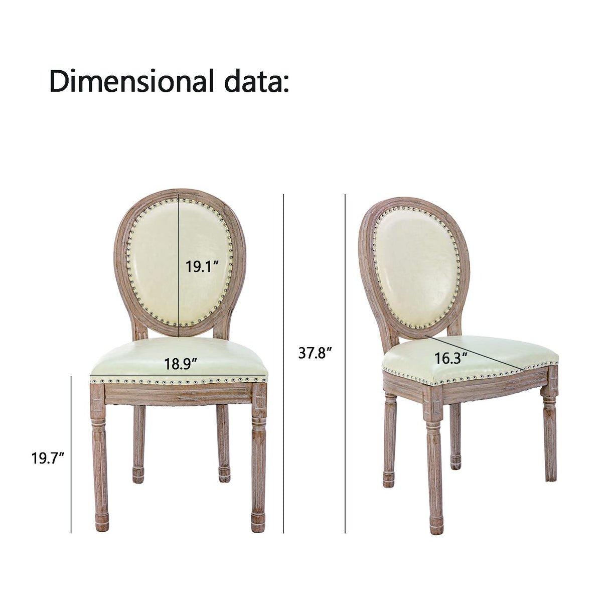 Nrizc French Country Dining Chairs Set of 4, Leather Farmhouse Dining Room Chairs with Round Back, Solid Wood Legs, Oval Side Chairs for Kitchen/Bedroom/Dining Room Nrizc