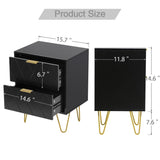 Anbuy Black Nightstand Set of 2 with Gold Handle, Bedside Table with 2 Drawers, Night Stands Set of 2 Gold Legs for Bedroom Living Room Anbuy