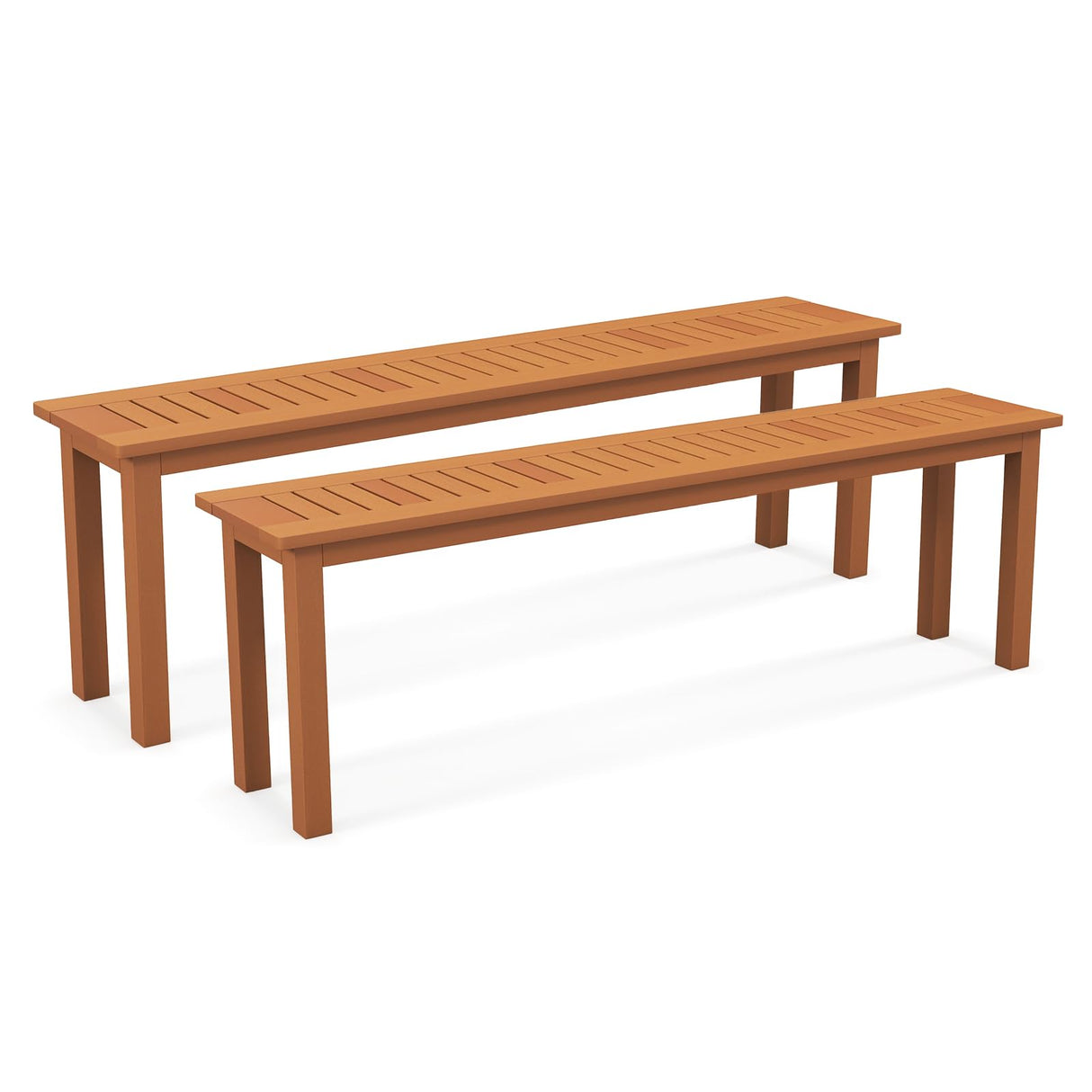 Tangkula Outdoor Wood Bench, 59” Long Patio Dining Bench Set of 2, Backless Wooden Bench with Teak Oil Finish & Slat Seat, Accent Entryway Bench, Farmhouse Bench for Yard, Garden, Porch, Indoors Tangkula