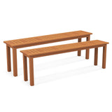 Tangkula Outdoor Wood Bench, 59” Long Patio Dining Bench Set of 2, Backless Wooden Bench with Teak Oil Finish & Slat Seat, Accent Entryway Bench, Farmhouse Bench for Yard, Garden, Porch, Indoors Tangkula