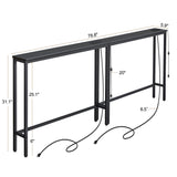 ELYKEN 2 Pack 5.9" Narrow Console Sofa Table with 7 Colors LED Light Strip, 5.9" Dx39.4”Wx31.1”H Long Behind Couch Table with Charge Station, Skinny Table Metal Frame 6.5’ Extension Cord ELYKEN