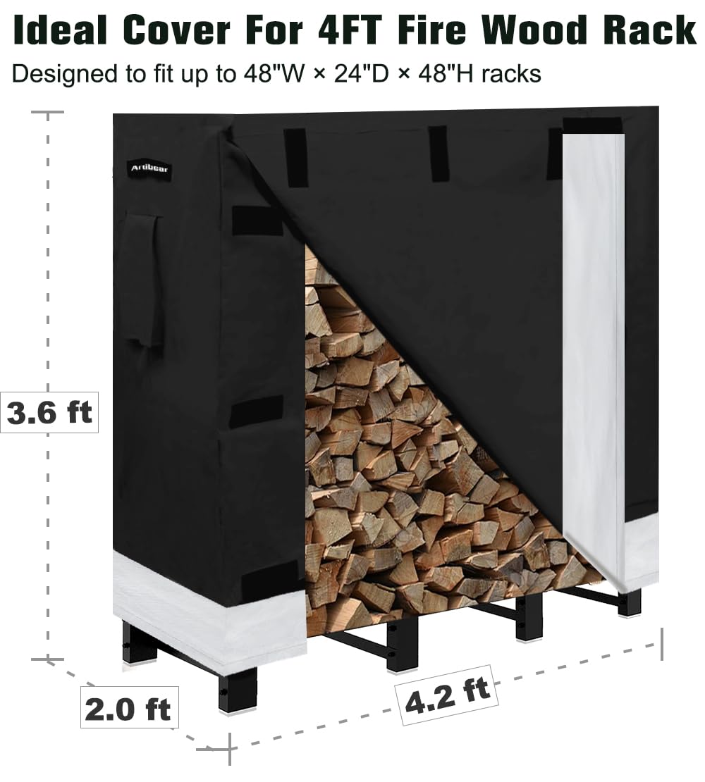 Artibear Firewood Rack Stand 4ft Heavy Duty Logs Holder with Cover - WoodArtSupply