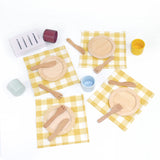 Pillowhale Wooden Toy Plates and Dishes Set,Play Kitchen Cutlery and Plate Set,21Piece Kids Kitchen Playset Accessories for Toddlers Boys Girls Ages 3+ Pillowhale