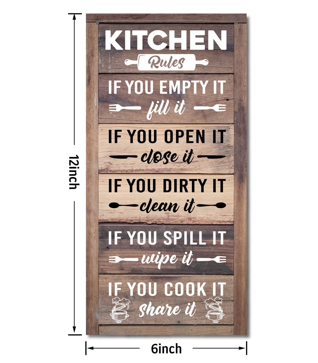 Hanging Kitchen Rules Wood Decor Sign, Rustic Kitchen Wooden Signs, Printed Wood Wall Art Sign, Kitchen Door Rules Rustic Sign, Hanging Wood Sign Kitchen Decor, Funny Farmhouse Kitchen Wall Décor