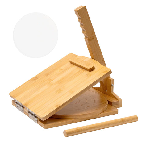 2024 Upgraded Wooden Tortilla Press 10 Inches Rotatable 10" Wood Tortilla Press Maker, with Rolling Pin & 50 Pcs Parchment Paper, for Homemade Tortillera, Roti, Chapati, Taco, Pataconera, Burritos Vrouwengeld