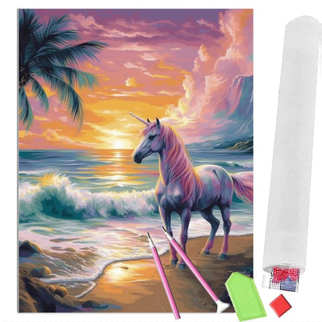 5D Diamond Art Painting Kits Unicorn with Wings Seaside Sunset (3) Round Full Drill Art Diamond Painting kit DIY Diamond Painting Suitable for Home Adults Rooms Wall Decorating-30x40 OfFsum