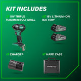 Metabo HPT 18V MultiVolt Cordless Triple Hammer BOLT Impact Driver Set, Power Impact Driver Kit with Case, 2 Lithium-Ion Batteries and Charger, 1/4-Inch Chuck, Compact LightWeight Power Tool, WH18DC Metabo HPT