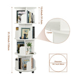 ybaymy 4-Tier 360° Revolving Bookshelf with Wheels - Modern White Floor Display Bookcase ybaymy
