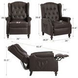 IPKIG Wingback Pushback Recliner Chair - Mid Century Recliner Armchair with Massage and Heat, Rivet Decoration, Button-Tufted Back, Solid Wood Legs for Living Room, Bedroom, Office(Brown) IPKIG