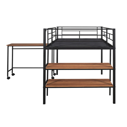 Harper & Bright Designs Low Loft Bed with Desk, Twin Size Metal Loft Bed Frame with Storage Shelves for Kids (Twin Size, Black)