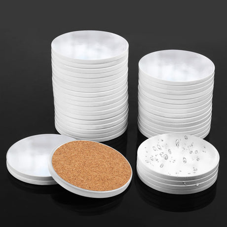 50 Pieces 4 Inch Sublimation Blank Ceramic Coasters, Glazed Ceramic Coasters, Ceramic Round Coasters with Cork Backing Pads for Painting, DIY Crafts, Sublimation, Circular, White. by GNIEMCKIN GNIEMCKIN