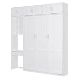 P PURLOVE Wood Queen Murphy Bed with Desk, Modern Wall Bed with Top Cabinet and Storage Shelves, Space Saving, No Box Spring Needed (White) P PURLOVE
