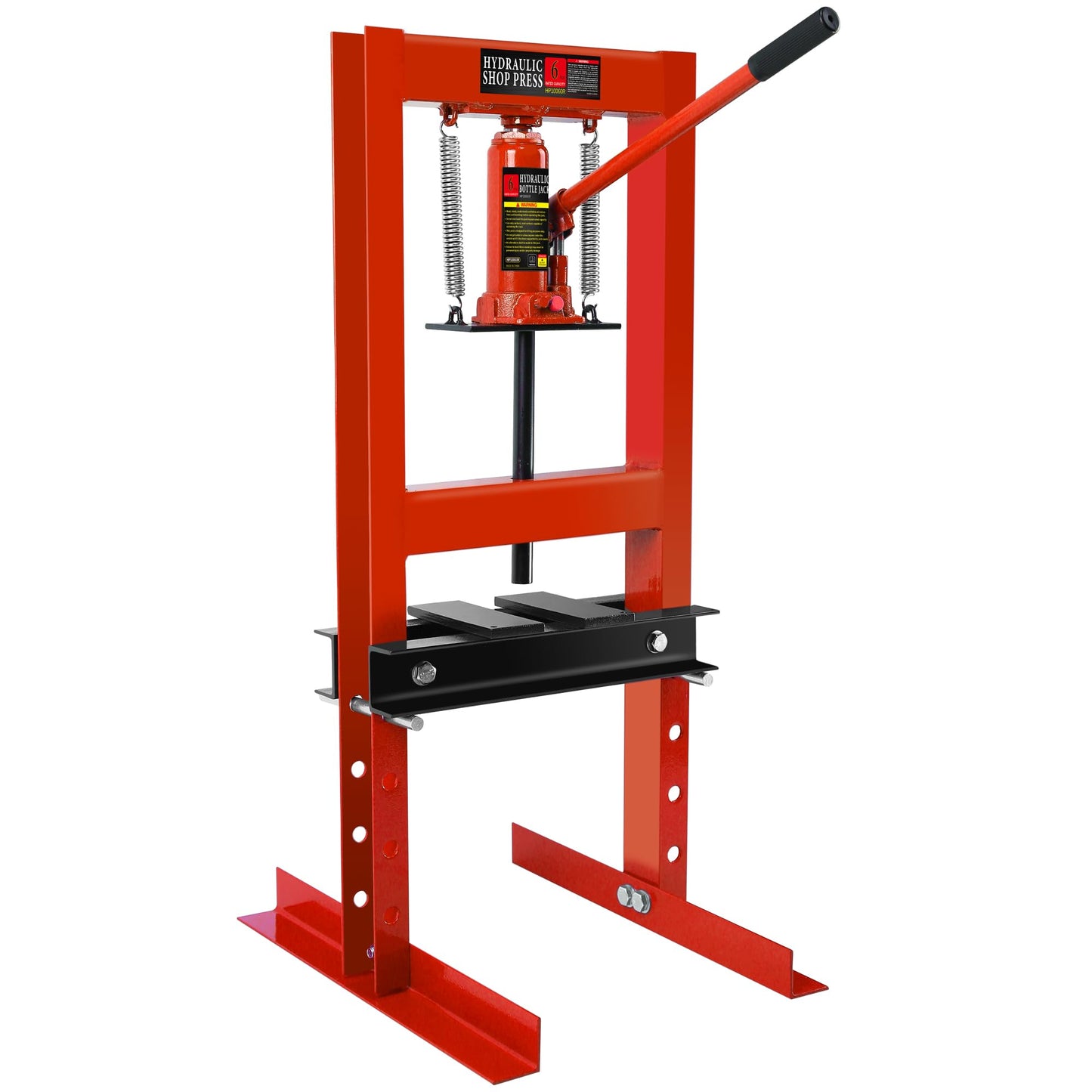 Hydraulic Press, 6 Ton H-Frame Garage Floor Adjustable Shop Press with Stamping Plates to Bend, Straighten, Or Press Parts, Install Bearings & U-Joints - WoodArtSupply