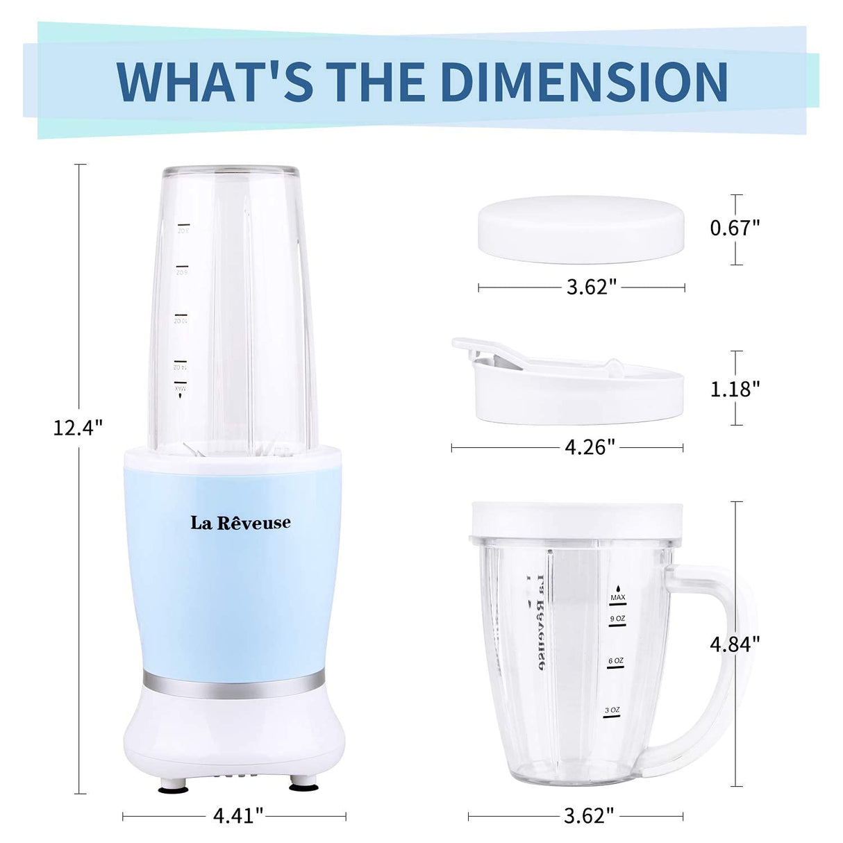 La Reveuse Personal Size Blender 250 Watts Power for Shakes Smoothies Seasonings Sauces with 1 Piece 15 oz Cup,1 Piece 10 oz Mug,BPA-Free (Sky Blue) La Reveuse