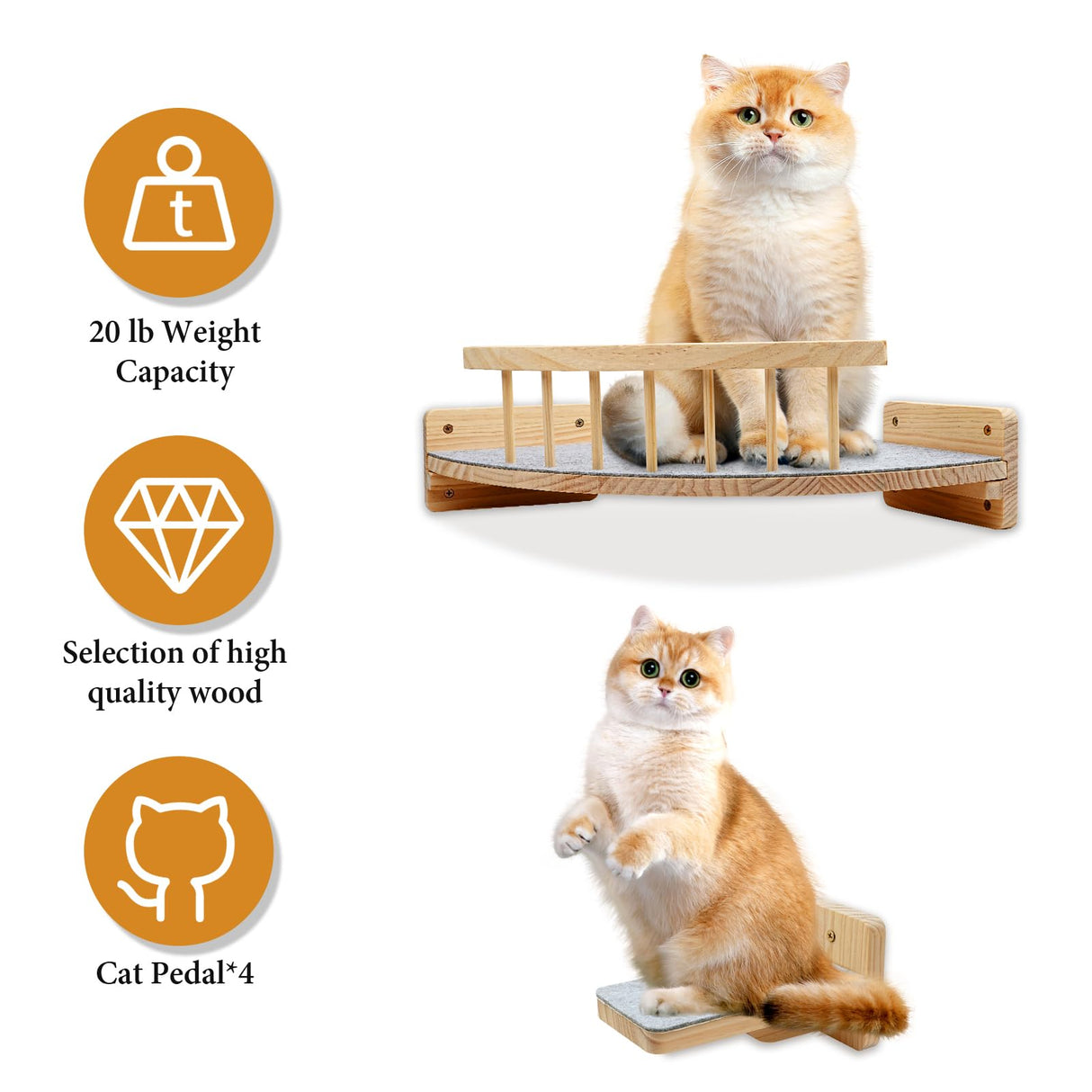 Cat Wall Shelves with 4 Step Scratch Post & Hammock Bed Wooden Floating Climbing Furniture for Sleeping and Playing Indoor Cat Climbing Shelf Corner Shelf Perches Support 20 LBS Housense