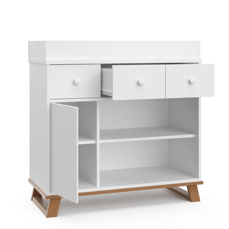 Storkcraft Modern Nursery Changing Table Dresser Combo (White & Vintage Driftwood) – GREENGUARD Gold Certified, Dresser for Nursery, Changing Table with Drawers, Removable Changing Table Topper Storkcraft